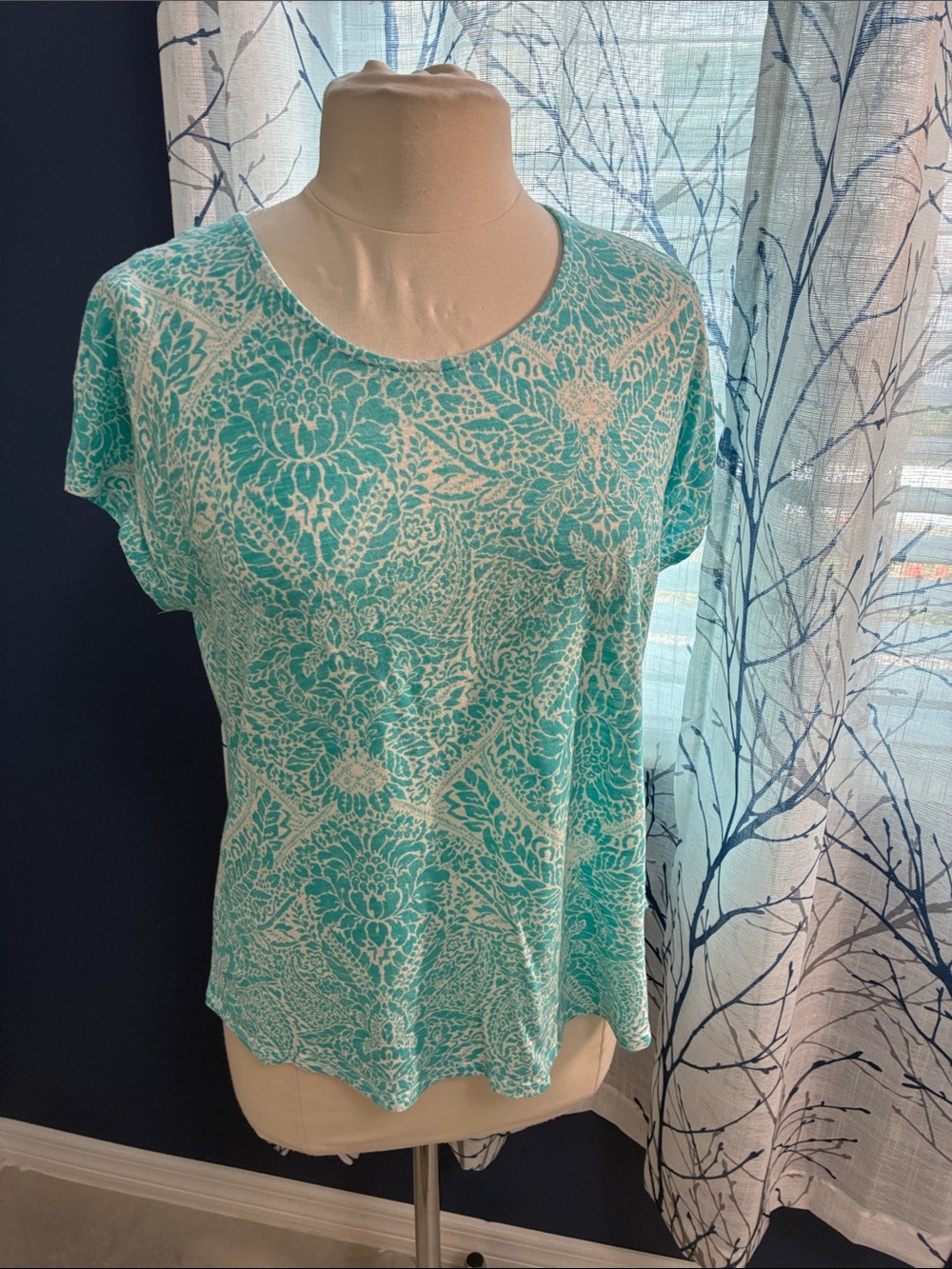 Chico’s Women’s Teal Floral Short Sleeve Top